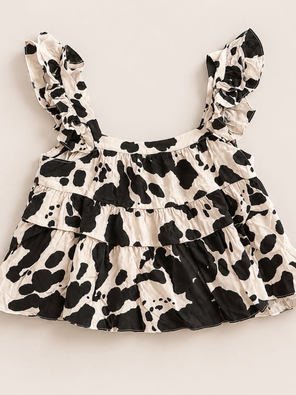 Black & White Cow Print Ruffle Tank Top - Picture 2 of 2